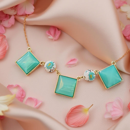 Aqua Green Square Necklace