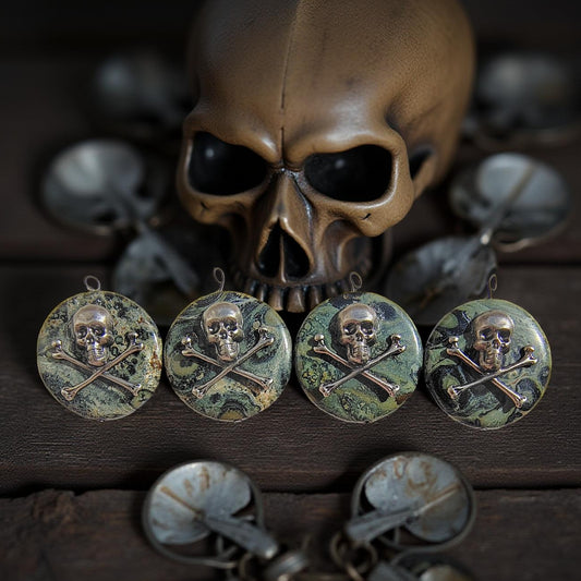 Kambaba Jasper Skull and Crossbones Necklace Pendant