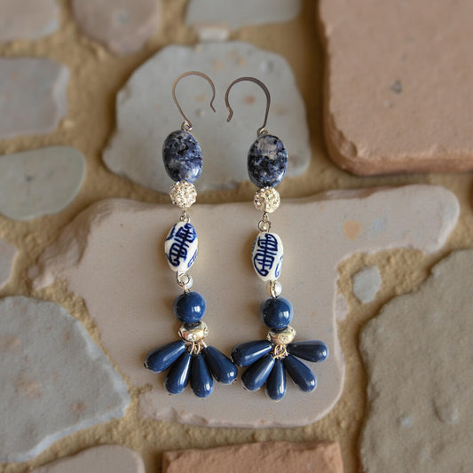 Sodalite Porcelain Tassel Earrings