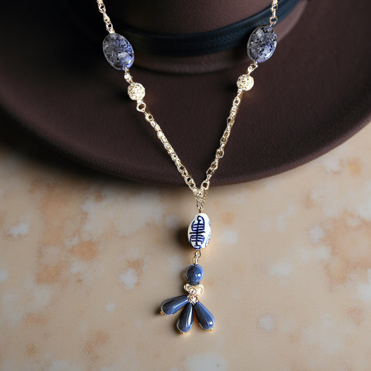 Sodalite Porcelain Beaded Necklace