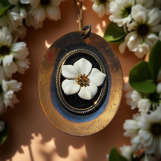White Flower Cameo Pendant Necklace